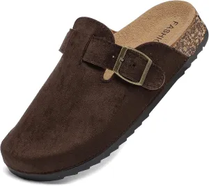 XTJSCBDSH Kids Suede Clogs with Cork Footbed, Toddler Boys Girls Sandals, Adjustable Buckle Slip-On Slippers, Arch Support Mules for Indoor Outdoor