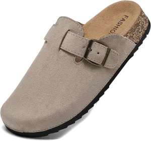 XTJSCBDSH Kids Suede Clogs with Cork Footbed, Toddler Boys Girls Sandals, Adjustable Buckle Slip-On Slippers, Arch Support Mules for Indoor Outdoor