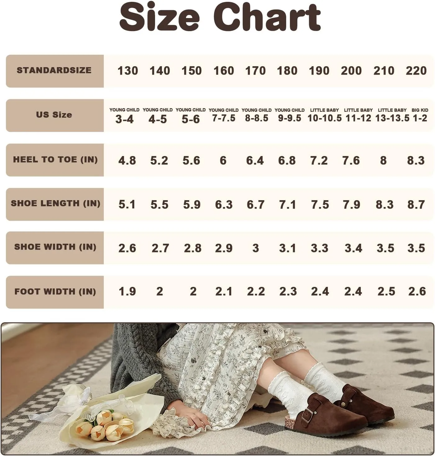 XTJSCBDSH Kids Suede Clogs with Cork Footbed, Toddler Boys Girls Sandals, Adjustable Buckle Slip-On Slippers, Arch Support Mules for Indoor Outdoor