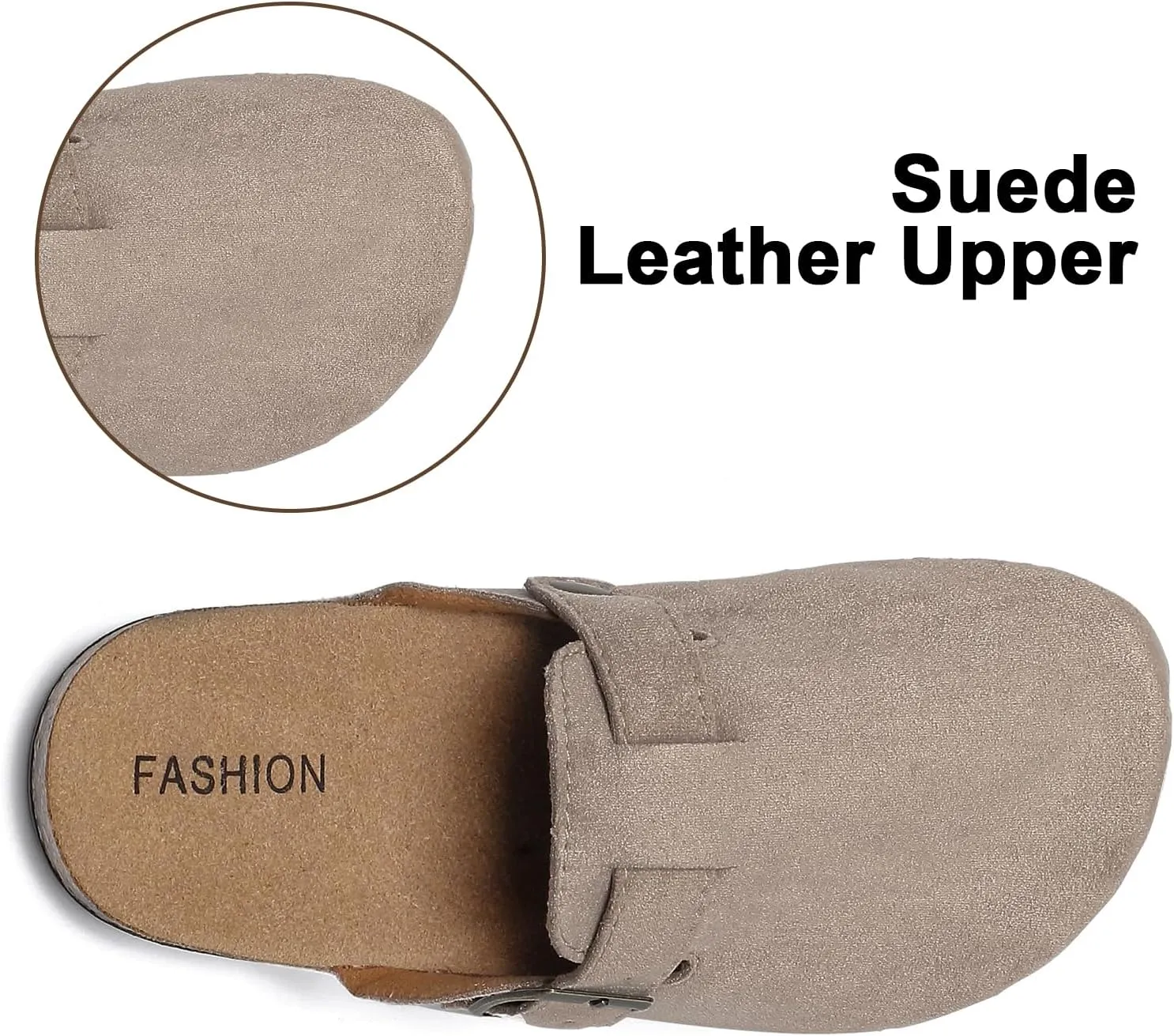 XTJSCBDSH Kids Suede Clogs with Cork Footbed, Toddler Boys Girls Sandals, Adjustable Buckle Slip-On Slippers, Arch Support Mules for Indoor Outdoor