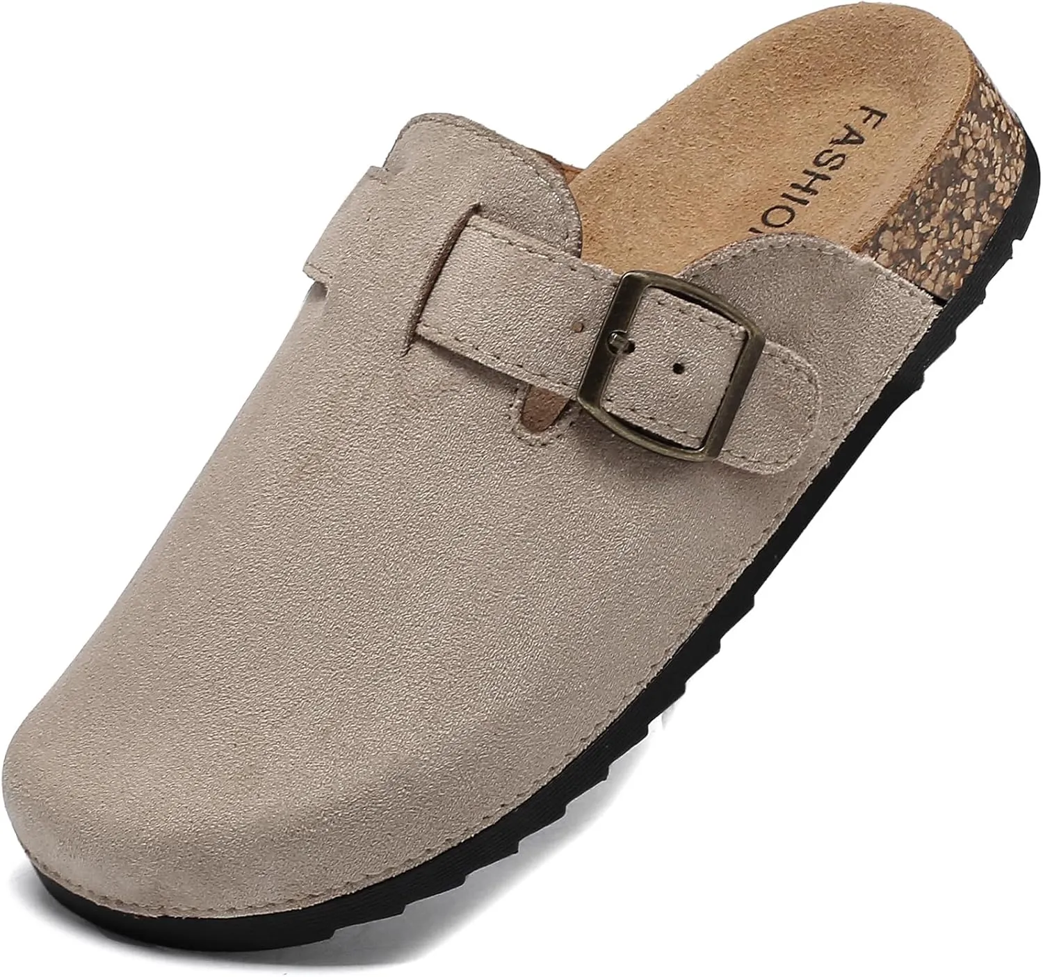 XTJSCBDSH Kids Suede Clogs with Cork Footbed, Toddler Boys Girls Sandals, Adjustable Buckle Slip-On Slippers, Arch Support Mules for Indoor Outdoor
