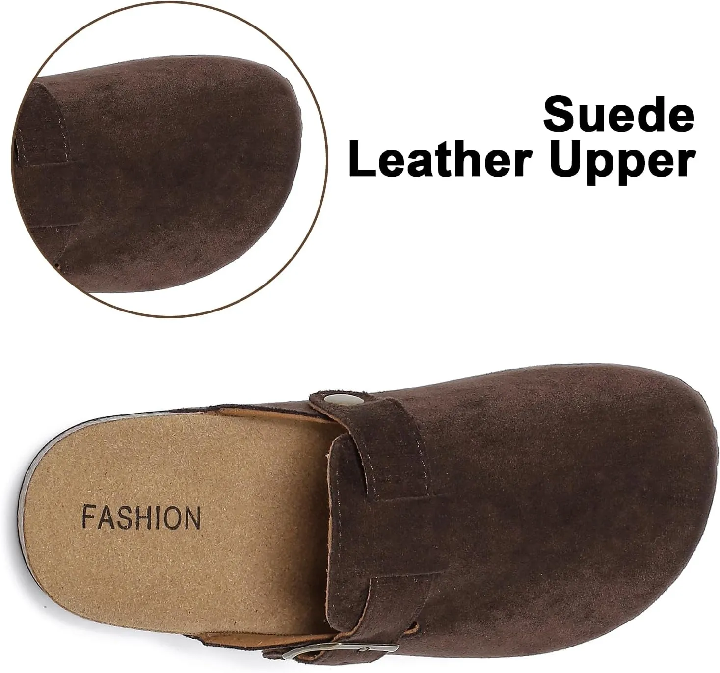 XTJSCBDSH Kids Suede Clogs with Cork Footbed, Toddler Boys Girls Sandals, Adjustable Buckle Slip-On Slippers, Arch Support Mules for Indoor Outdoor