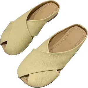 XUEMML Clogs Shoes For Women，Leather Slipper Summer Comfortable Vintage Casual Beach Closed Foot Teeth Slip On Mules Sandals