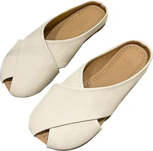 XUEMML Clogs Shoes For Women，Leather Slipper Summer Comfortable Vintage Casual Beach Closed Foot Teeth Slip On Mules Sandals
