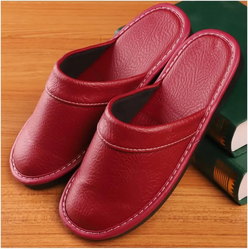 XUEMML Leather Slippers For Men Indoor Outdoor，Pantoufles Mules En Cuir Pour Homme，Couple's Home Indoor Breathable Non-slip Slippers