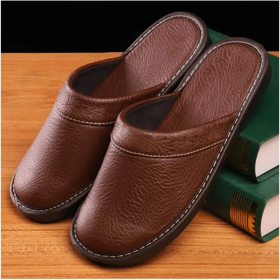 XUEMML Leather Slippers For Men Indoor Outdoor，Pantoufles Mules En Cuir Pour Homme，Couple's Home Indoor Breathable Non-slip Slippers