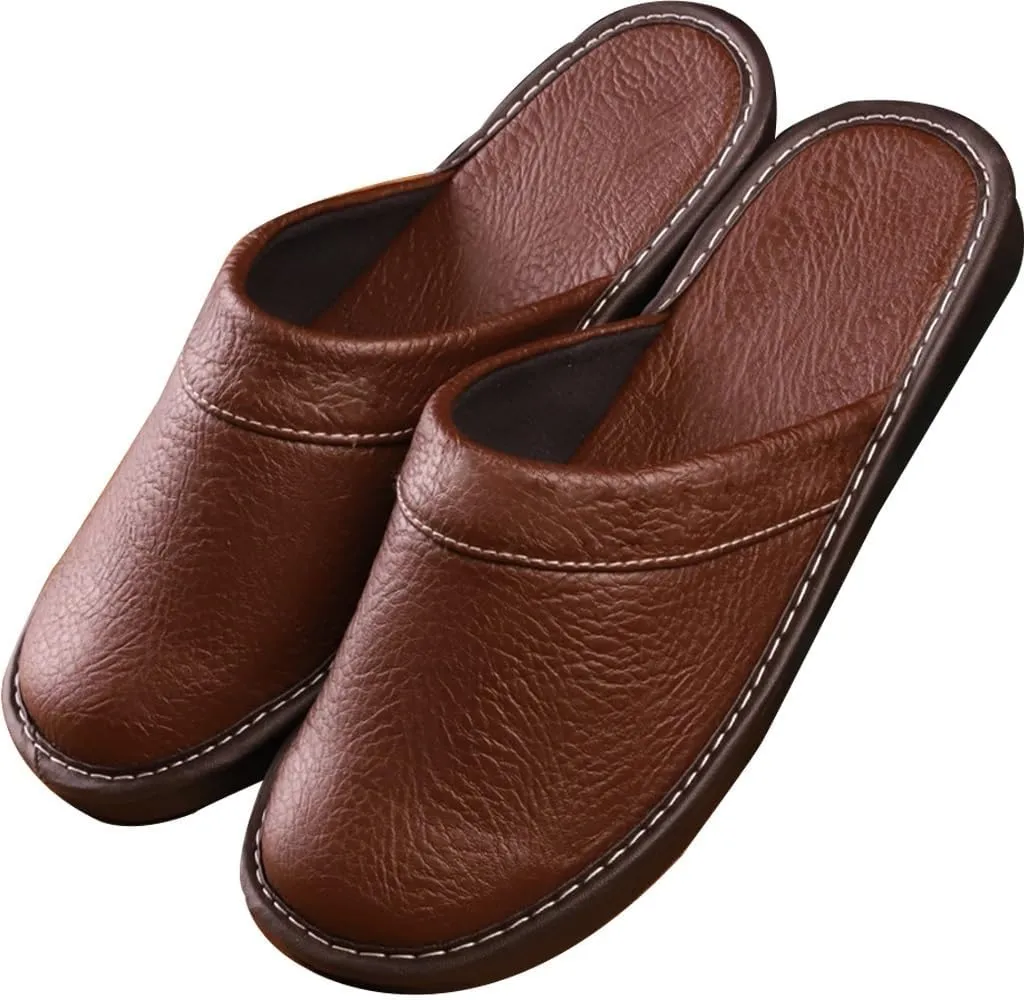 XUEMML Leather Slippers For Men Indoor Outdoor，Pantoufles Mules En Cuir Pour Homme，Couple's Home Indoor Breathable Non-slip Slippers