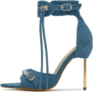 YDN Women Fashion Rivet Sandals Pointed Open Toe Buckle Ankle Strap Metal Stiletto High Heels Shoes Shopping Party Daily Size 4-16 US