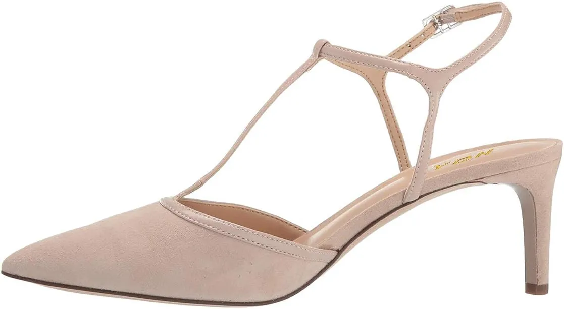YDN Women T-Strap Pointed Toe Mid Kitten Heel Pumps Slingback Ankle Strap Sandals with Buckle Dress Office Shoes