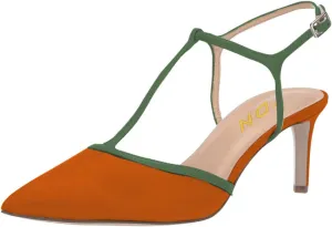 YDN Women T-Strap Pointed Toe Mid Kitten Heel Pumps Slingback Ankle Strap Sandals with Buckle Dress Office Shoes