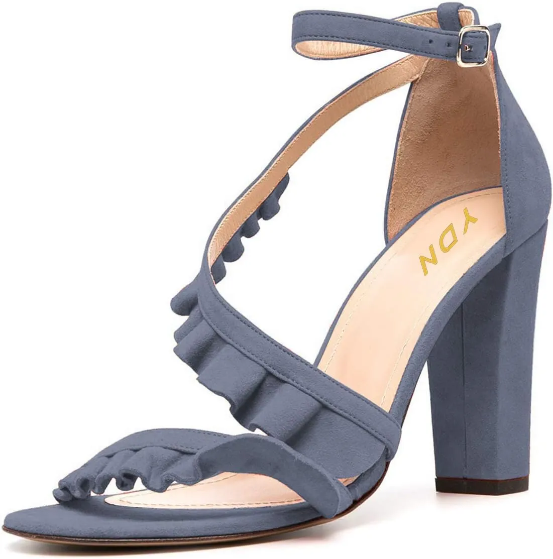 YDN Women's Heeled Sandals Pleated Lace Block Open Toe Ankle strap Chunky High Heels wedding Dress Shoes