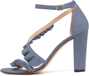 YDN Women's Heeled Sandals Pleated Lace Block Open Toe Ankle strap Chunky High Heels wedding Dress Shoes