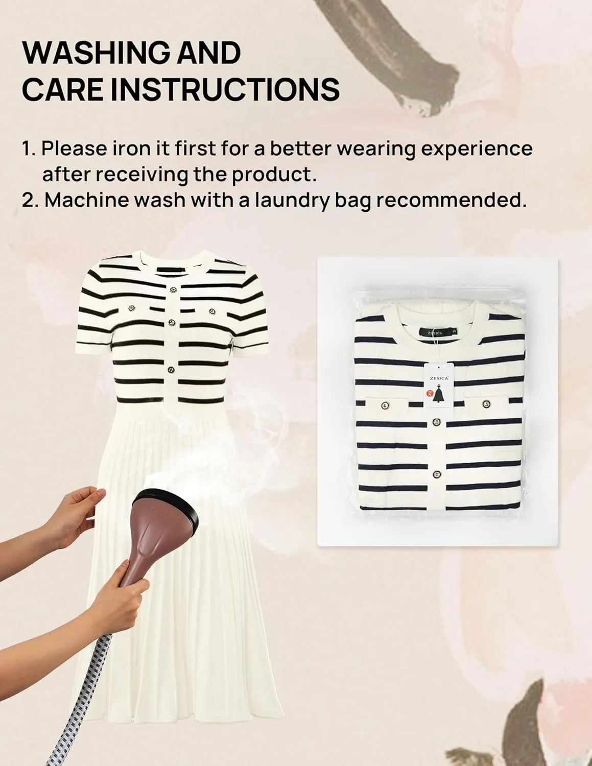 ZESICA Women's 2025 Casual Striped Midi Dress Crewneck Short Sleeve Button Ribbed Knit Swing Pleated A Line Dresses
